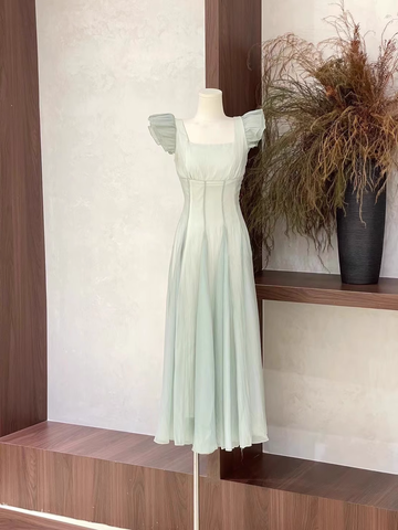 A Line Square Neckline Chiffon Mint Green Women's Holiday Dresses SD215